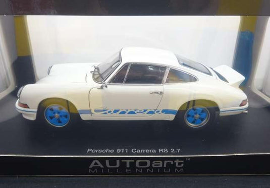 AUTOart 1/18 Porsche 911 Carrera RS 2.7 White with Blue Stripes
