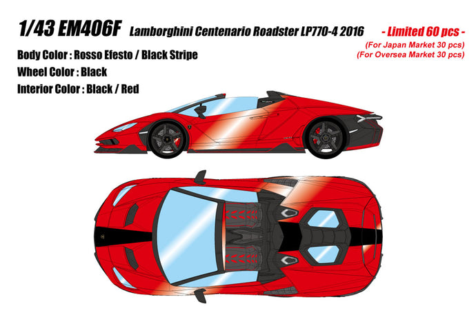 Pre-order EIDOLON 1/43 EM406F Lamborghini Centenario Roadster LP770-4 2016 Rosso Efesto / Black Stripe Limited 60pcs