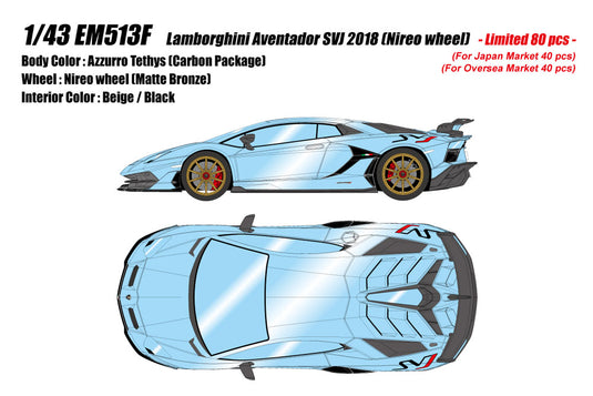 Pre-order EIDOLON 1/43 EM513F Lamborghini Aventador SVJ 2018 (Nireo wheel) Azzurro Tethys Limited 80pcs