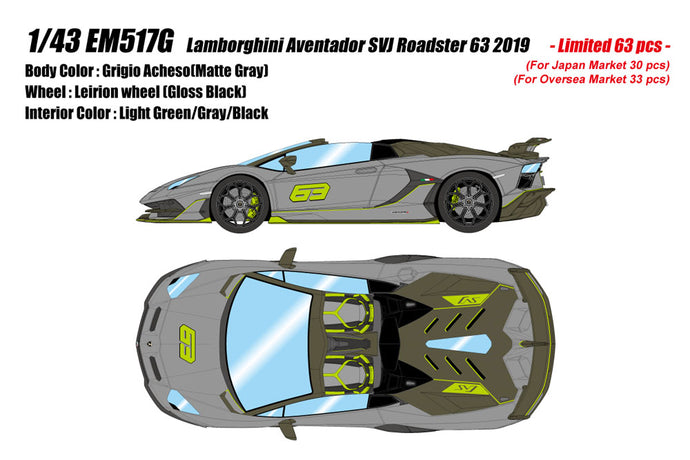 Pre-order EIDOLON 1/43 EM517G Lamborghini Aventador SVJ Roadster 63 2019 Grigio Acheso Limited 63pcs