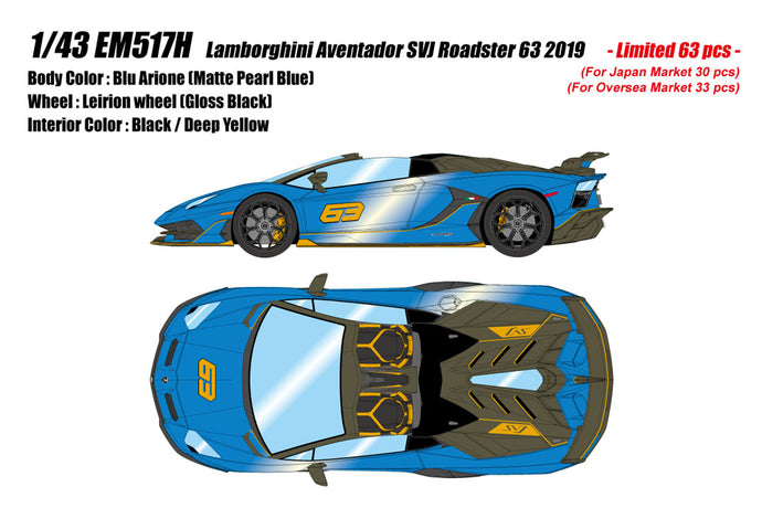 Pre-order EIDOLON 1/43 EM517H Lamborghini Aventador SVJ Roadster 63 2019 Blu Arione Limited 63pcs