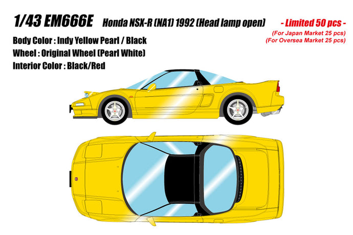 Pre-order EIDOLON 1/43 EM666E Honda NSX-R (NA1) 1992 (Head Lamp Open) Indy Yellow Pearl Limited 50pcs