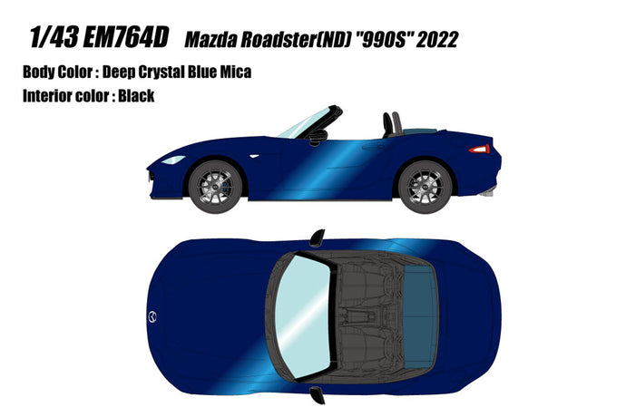 Pre-order EIDOLON 1/43 EM764D Mazda Roadster (ND) 990S 2022 Deep Crystal Blue Mica