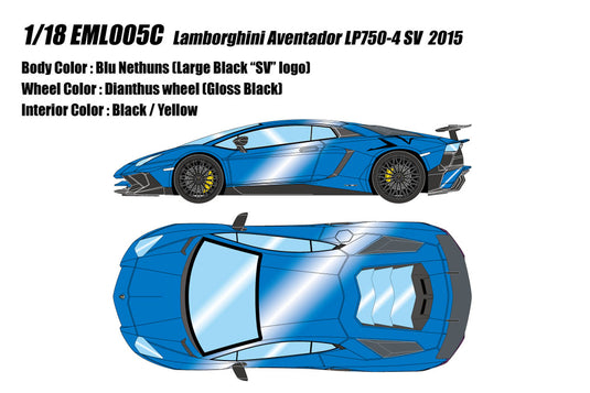 Pre-Order EIDOLON EML005C 1/18 Lamborghini Aventador LP750-4 SV 2015 Blu Nethuns (Large SV Logo)