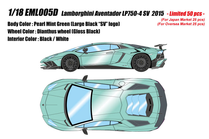 Pre-Order EIDOLON EML005D 1/18 Lamborghini Aventador LP750-4 SV 2015 Pearl Mint Green (Large SV Logo) Limited 50pcs