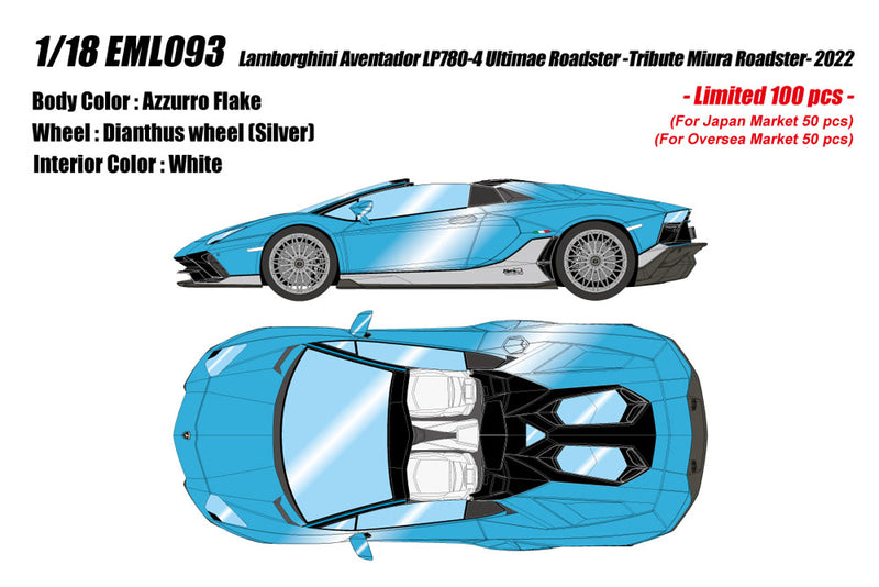 Carica immagine in Galleria Viewer, Pre-Order EIDOLON EML093 1/18 Lamborghini Aventador LP780-4 Ultimae Roadster Toributo Miura Roadster 2022 Azzurro Flake Limited 100pcs
