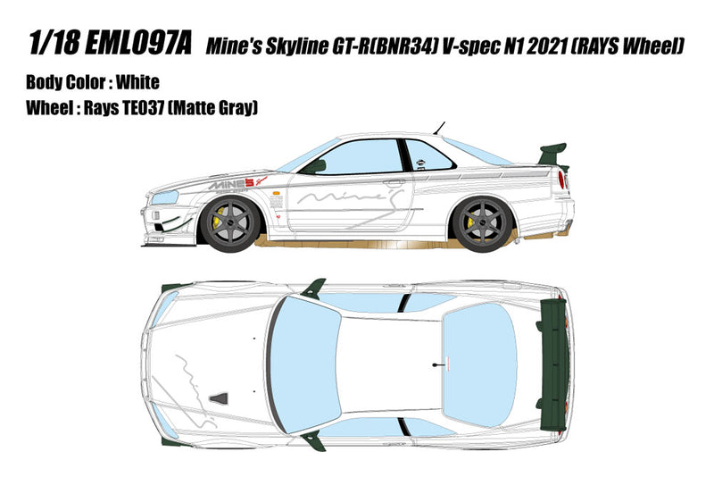 Cargue la imagen en el visor de la galería, Pre-Order EIDOLON EML097A 1/18 Mine&#39;s Skyline GT-R (BNR34) V-spec N1 2012 (RAYS Wheel)
