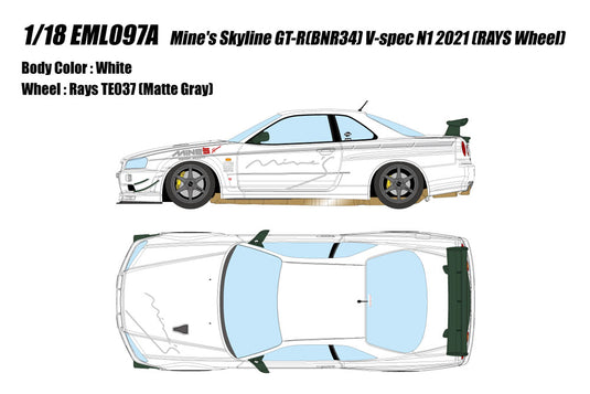 Pre-Order EIDOLON EML097A 1/18 Mine's Skyline GT-R (BNR34) V-spec N1 2012 (RAYS Wheel)