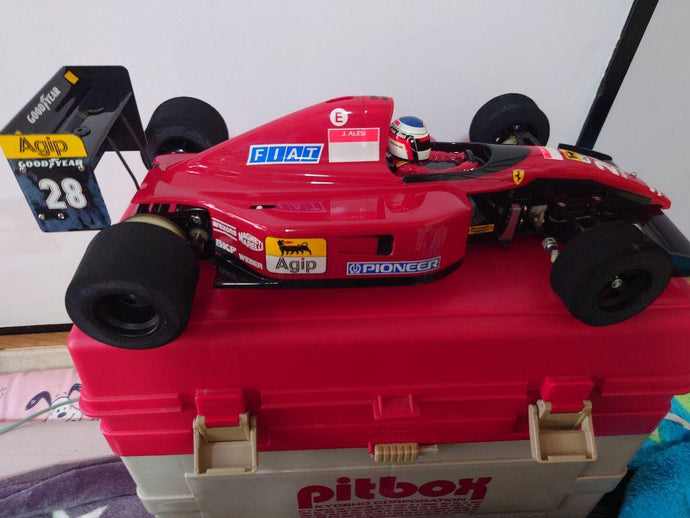 Used Ferrari F187 RC Car with Kyosho Pit Box and Spare Tires
