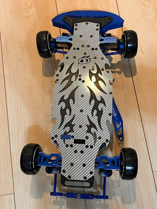 Used Overdose Carbon Chassis RC Car with Blue Aluminum Parts & Electronics