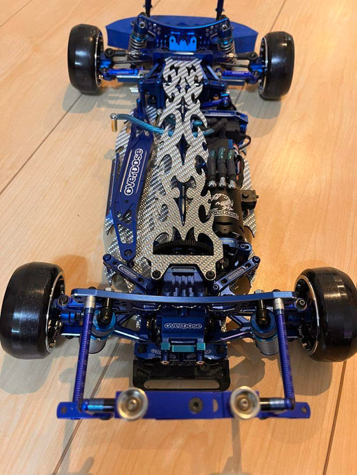 Used Overdose Carbon Chassis RC Car with Blue Aluminum Parts & Electronics