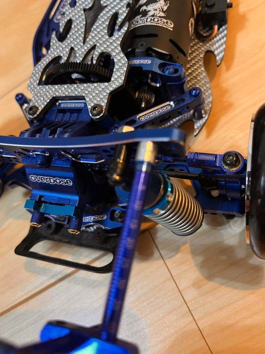Used Overdose Carbon Chassis RC Car with Blue Aluminum Parts & Electronics