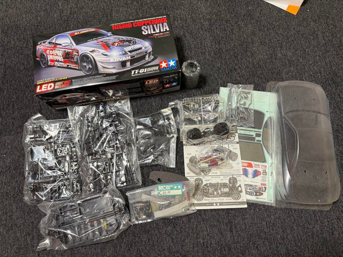 Used Tamiya TT-01 Nismo Coppermix Silvia RC Car Unassembled Kit with LED