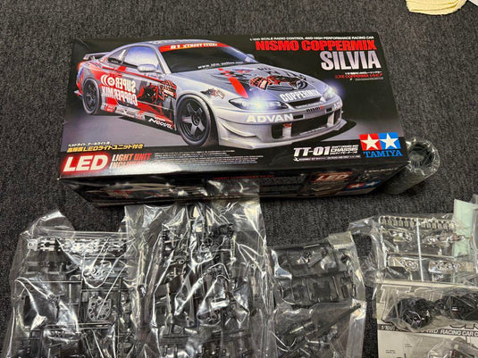 Used Tamiya TT-01 Nismo Coppermix Silvia RC Car Unassembled Kit with LED