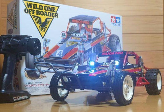 Used Tamiya Wild One Off-Roader Assembled Full Set with Sanwa MX-6 and LEDs Unused
