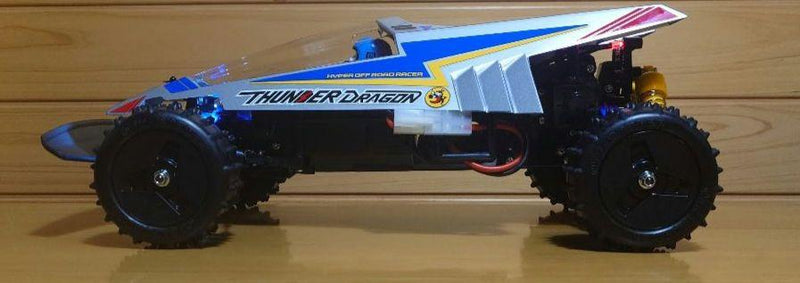Chargez l&#39;image dans la visionneuse de la galerie, Used Tamiya Thunder Dragon 2021 Assembled RC Car Full Set with LED &amp; Sanwa Radio
