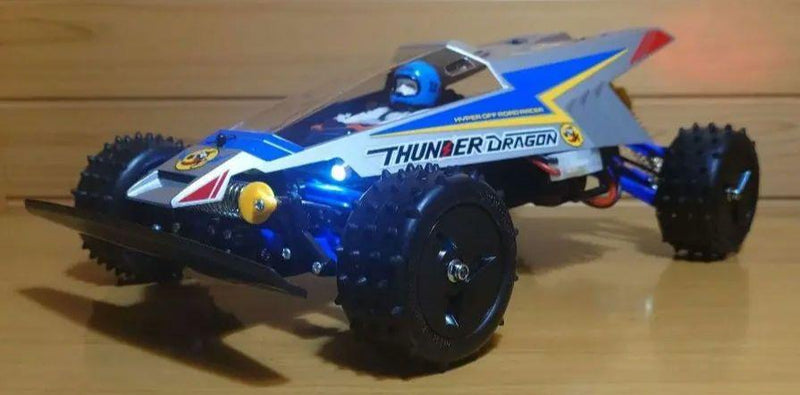 Chargez l&#39;image dans la visionneuse de la galerie, Used Tamiya Thunder Dragon 2021 Assembled RC Car Full Set with LED &amp; Sanwa Radio
