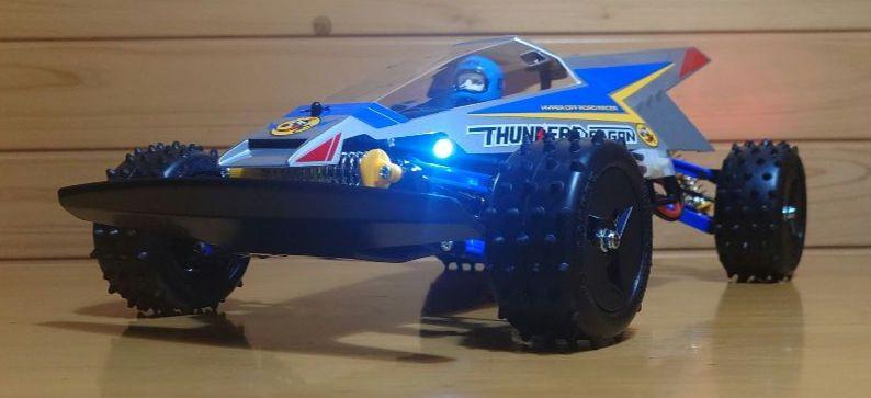 Chargez l&#39;image dans la visionneuse de la galerie, Used Tamiya Thunder Dragon 2021 Assembled RC Car Full Set with LED &amp; Sanwa Radio
