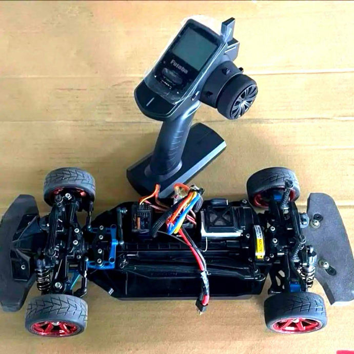 Used Tamiya TT-02 RC Car Used with Futaba 3PV Transmitter and Many Option Parts