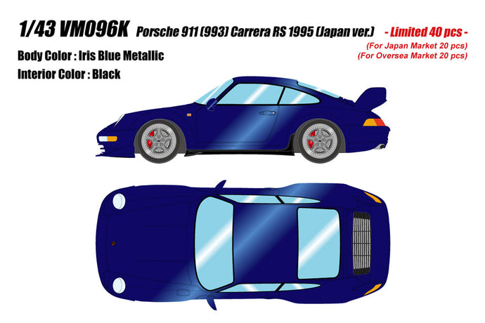 Pre-order VISION 1/43 VM096K Porsche 911(993) Carrera RS 1995 (Japan ver.) Iris Blue Metallic Limited 40pcs