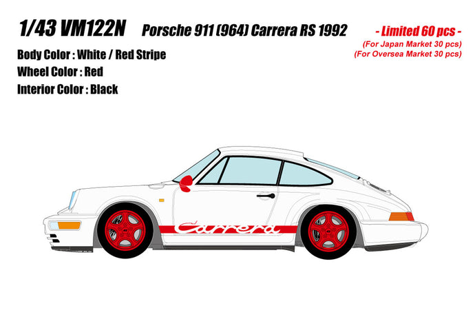 Pre-order VISION 1/43 VM122N Porsche 911(964) Carrera RS 1992 White / Res Stripe Limited 60pcs