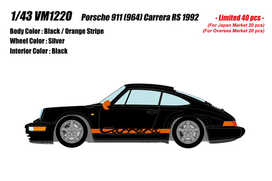 Pre-order VISION 1/43 VM122O Porsche 911(964) Carrera RS 1992 Black / Orange Stripe Limited 40pcs