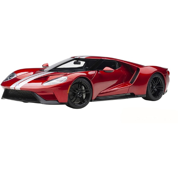 Cargue la imagen en el visor de la galería, AUTOart 72943 1/18 Ford GT 2017 Rojo metálico/rayas plateadas Diecast
