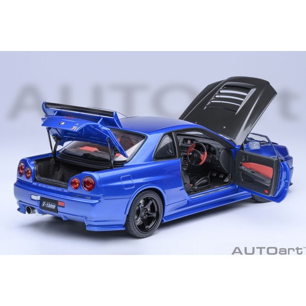 Load image into Gallery viewer, AUTOart 77460 1/18 Nismo R34 GT-R Z-tune Bayside Blue/Carbon Black Bonnet Collection
