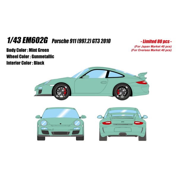 Pre-Order EIDOLON EM602G Porsche 911 (997.2) GT3 2010 Mint Green Limited 80pcs 1/43