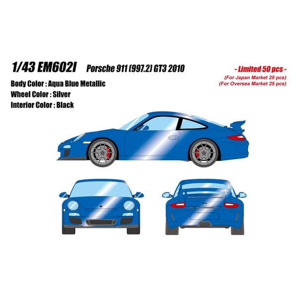 Pre-Order EIDOLON EM602I Porsche 911 (997.2) GT3 2010 Aqua Blue Metallic Limited 50pcs 1/43