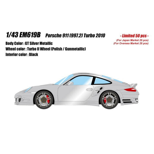 Pre-Order EIDOLON EM619B Porsche 911 (997.2) Turbo 2010 GT Silver  Metallic Limited 50pcs 1/43