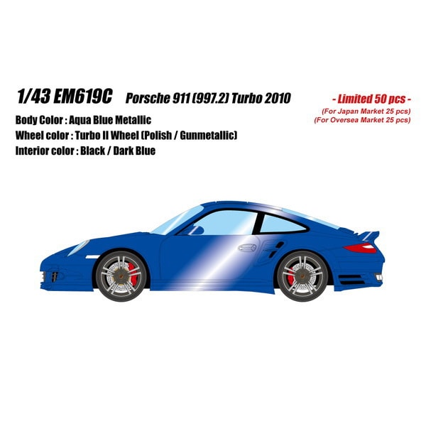 Reserva EIDOLON EM619C Porsche 911 (997.2) Turbo 2010 Aquua Blue Metallic Limited 50 piezas 1/43