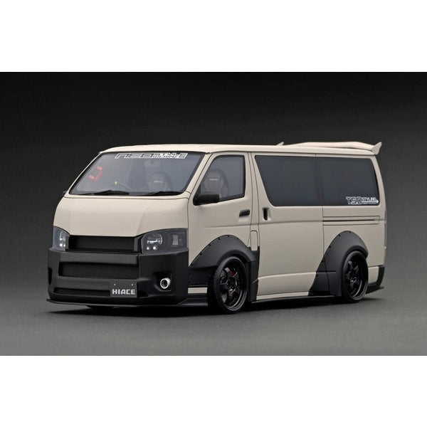 Chargez l&#39;image dans la visionneuse de la galerie, Modèle d&#39;allumage IG2811 1/18 T･S･D WORKS HIACE Beige Sable Mat avec Barres de Toit [Moulée en Résine]
