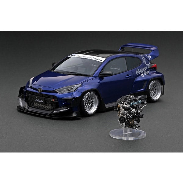 Laden Sie das Bild in Galerie -Viewer, Ignition model IG2903 1/18 PANDEM GR YARIS 4BA Blue Metallic with Engine [Resin Cast]
