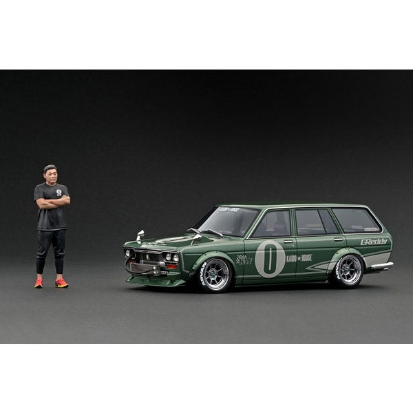 Modelo de encendido IG3148 1/18 Datsun Bluebird 510 Wagon Green Metallic con Mr. Jun Imai [Resin Cast]