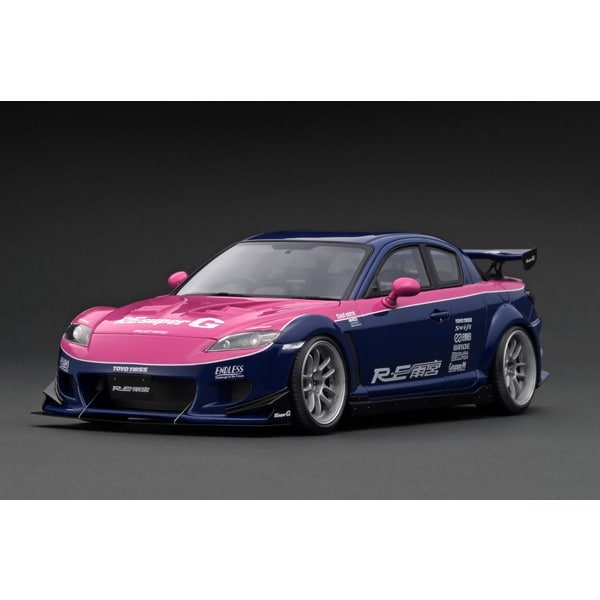 Chargez l&#39;image dans la visionneuse de la galerie, Précommande Allumage modèle IG3181 1/18 Mazda RX-8 SE3P RE Amemiya Bleu/Rose [Résine Coulée]
