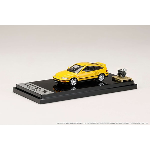 Laden Sie das Bild in Galerie -Viewer, Hobby JAPAN HJ642005Y 1/64 Honda CR-X SiR EF8 1989 with Engine Display Model Yellow Diecast
