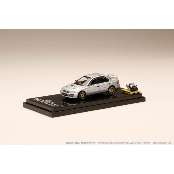 Hobby JAPAN HJ642013BS 1/64 Subaru Impreza WRX GC8 1992, Version personnalisée avec affichage du moteur, modèle argent clair métallique moulé sous pression