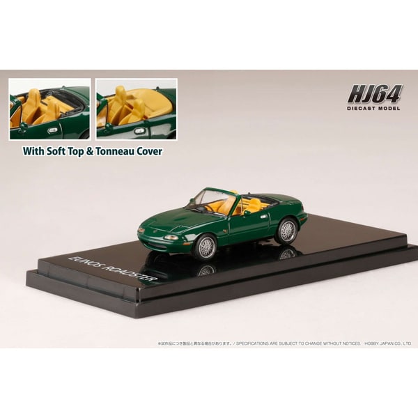 Hobby JAPAN HJ643025BGR 1/64 Eunos Roadster NA6CE V-SPECIAL with Genuine Option Wheels/Tonneau Cover Neo Green Diecast