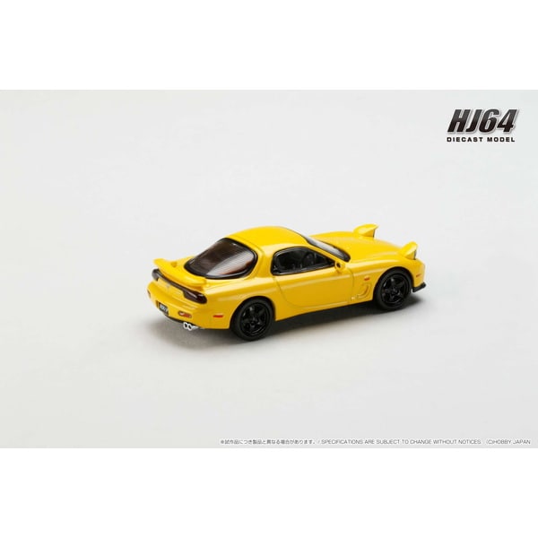 Load image into Gallery viewer, Hobby JAPAN HJ644007BY 1/64 Mazda RX-7 FD3S TYPE RS-R/Rotary Engine 30th Anniversary Limited Sunburst Yellow Diecast
