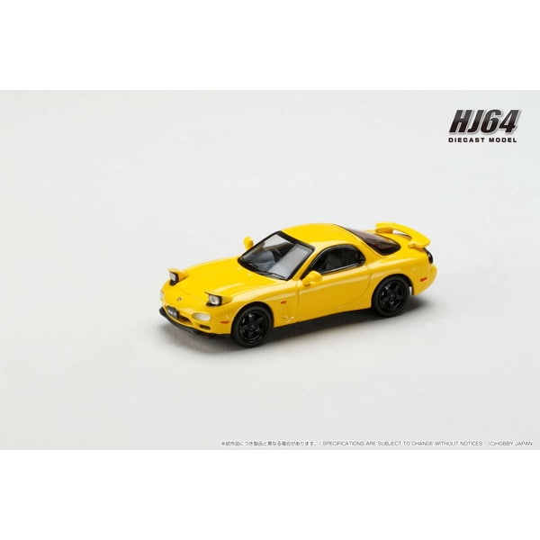 Load image into Gallery viewer, Hobby JAPAN HJ644007BY 1/64 Mazda RX-7 FD3S TYPE RS-R/Rotary Engine 30th Anniversary Limited Sunburst Yellow Diecast
