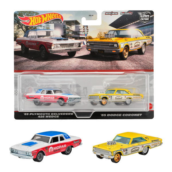 Load image into Gallery viewer, Mattel HKF56 Hot Wheels Premium 2-Pack featuring Plymouth Belvedere 426 Wedge &amp; &#39;65 Dodge Coronet Die-Cast
