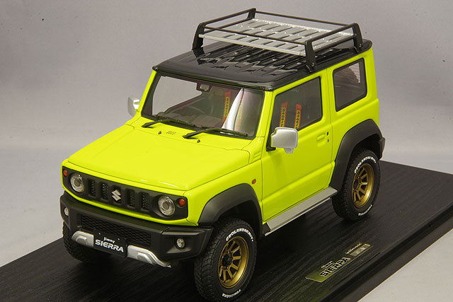 modèle d'allumage 1/18 Suzuki Jimny Sierra JC (JB74W) jaune cinétique surélevé/noir avec roues à rayons 16 pouces (Bronze) IG1703