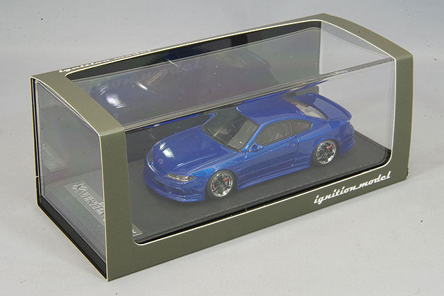 Chargez l&#39;image dans la visionneuse de la galerie, modèle d&#39;allumage 1/43 VERTEX S15 Silvia Blue Metallic avec roues TE37 18 pouces (polonais/noir) IG2131
