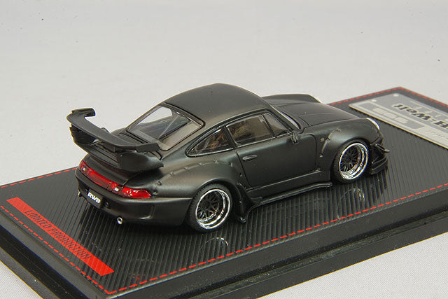 Cargue la imagen en el visor de la galería, modelo de encendido 1/64 RWB 993 negro mate con ruedas tipo malla WORK de 18 pulgadas (polaco y negro) IG2155
