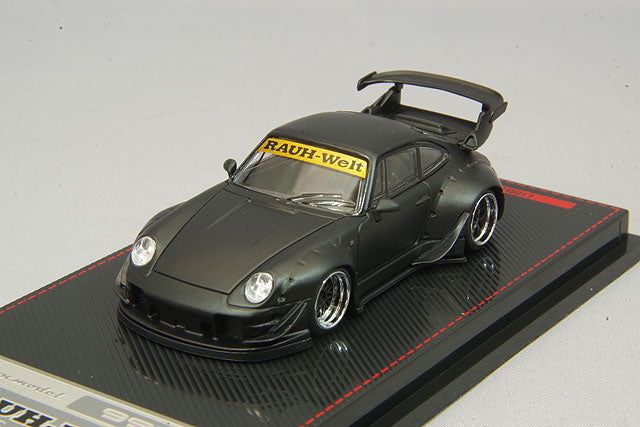 modelo de encendido 1/64 RWB 993 negro mate con ruedas tipo malla WORK de 18 pulgadas (polaco y negro) IG2155