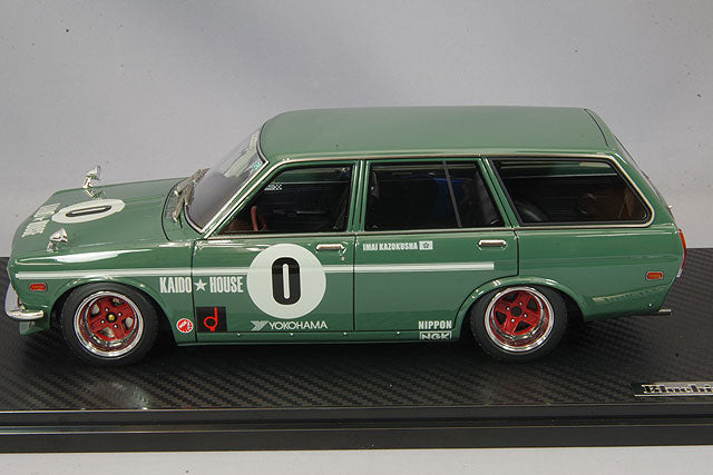 Cargue la imagen en el visor de la galería, Modelo de encendido 1/18 Datsun Bluebird (510) Wagon Green con ruedas SSR Mark II de 14 pulgadas (polaco y rojo) IG2217
