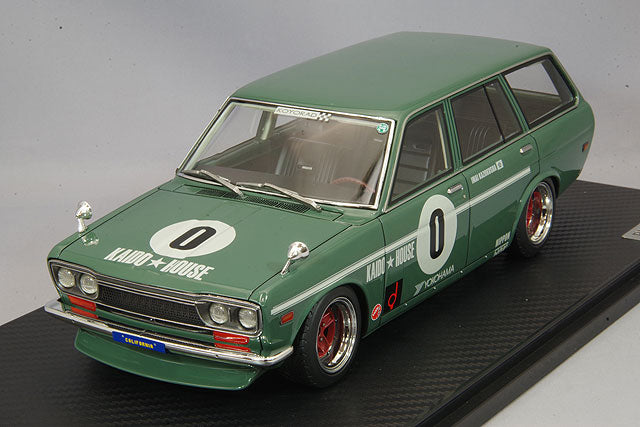 Modelo de encendido 1/18 Datsun Bluebird (510) Wagon Green con ruedas SSR Mark II de 14 pulgadas (polaco y rojo) IG2217