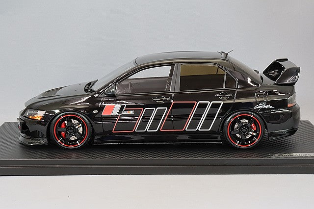 Cargue la imagen en el visor de la galería, Modelo de encendido 1/18 Mitsubishi Lancer Evolution IX MR (CT9A) &quot;Ralliart&quot; Negro con Rayos R01 Ruedas de 18 pulgadas (Negro) IG2375
