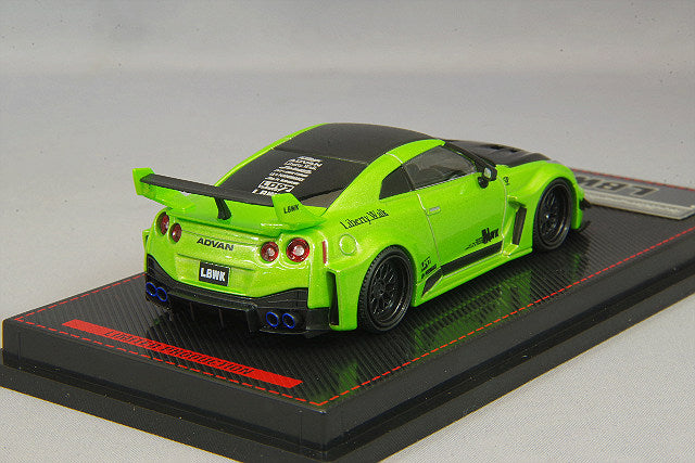 Cargue la imagen en el visor de la galería, modelo de encendido 1/64 LB Silhouette Works GT Nissan 35GT-RR Verde Metálico con Ruedas LD97 LD12 de 20 pulgadas (Negro) IG2384
